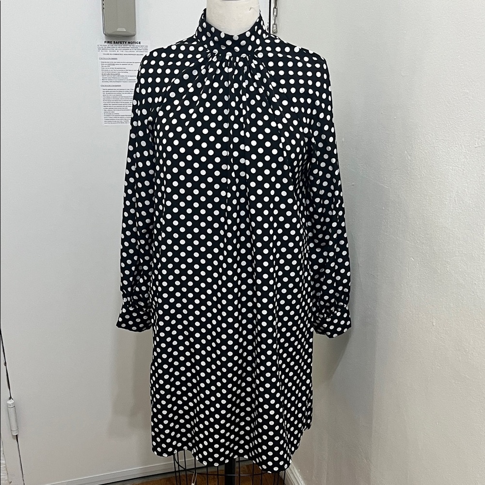 Source Unknown Black and White Polka Dot Long Sleeve Dress